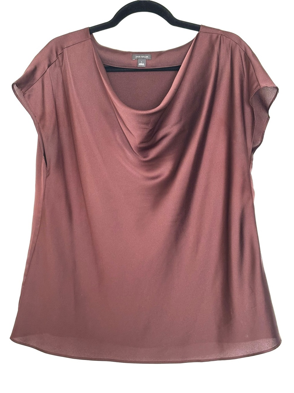 Ann Taylor Brown Satin Cowl Neck Top Size Large